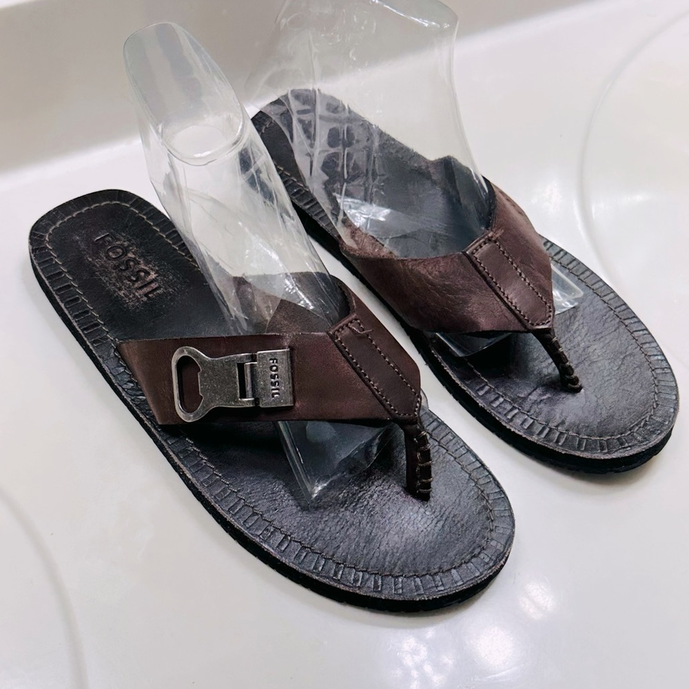 Fossil Men’s Brown Leather Thong Sandals Sz 11
